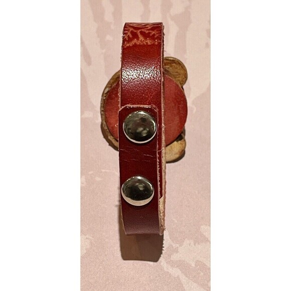 Red Leather Teddy Bear Face Bracelet Boho Floral Tooled Embossed Southwestern - Picture 5 of 12